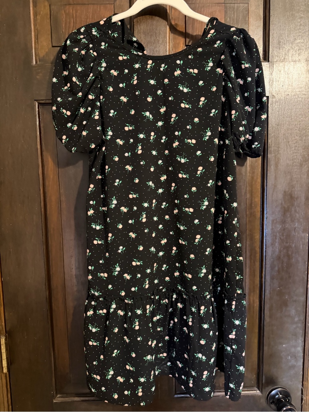 Divided Black Midi Dress with Pink & Green Floral Print